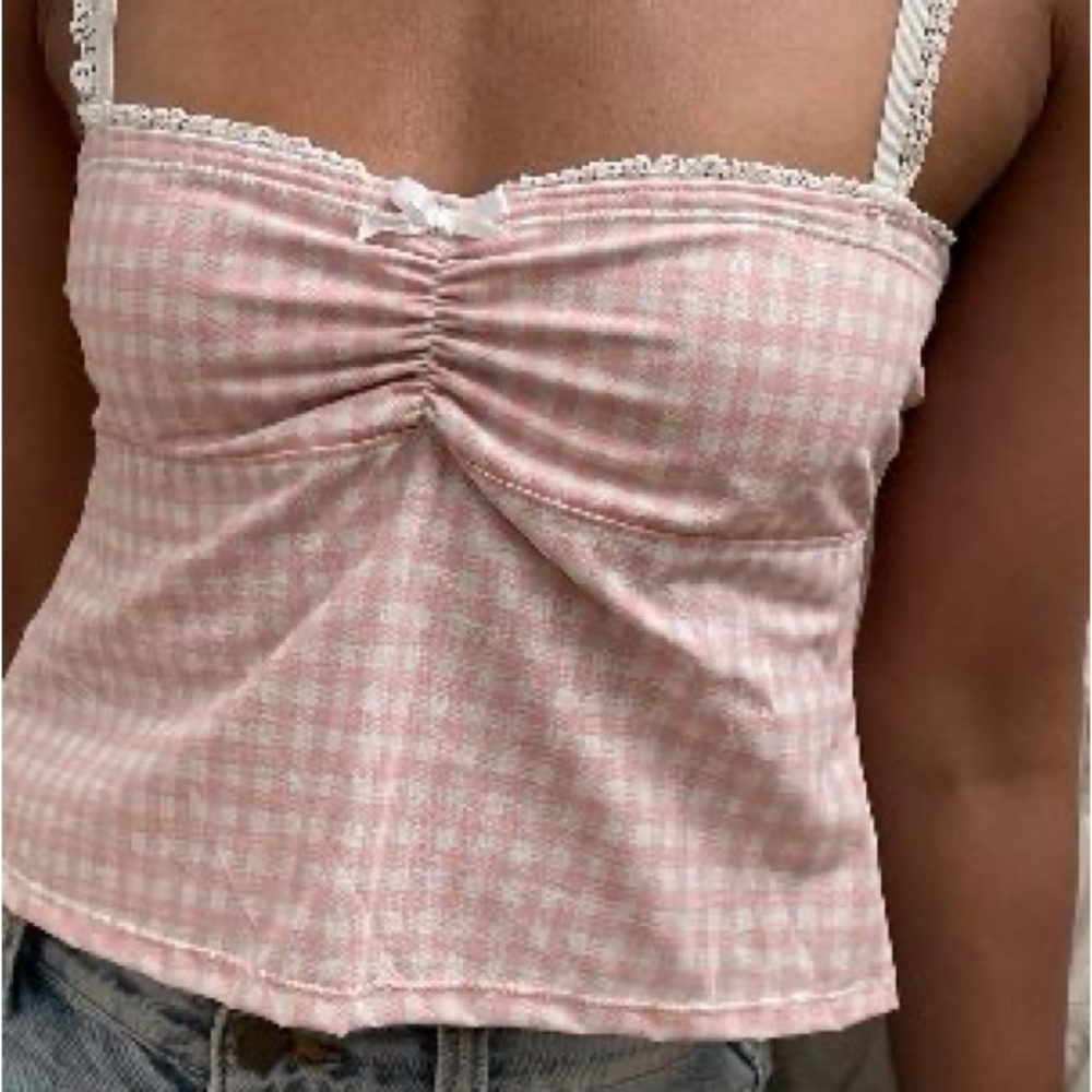 Pink and White Ruched Camisole Top
